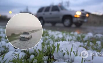 На Херсонщине выпал крупный град, трасса превратилась в каток. Видео